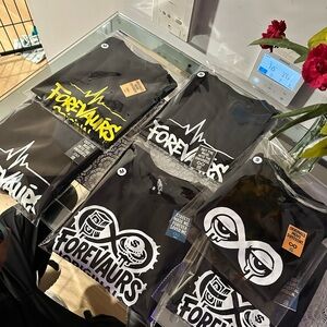 Black Graphic T-Shirts with White and Yellow Designs